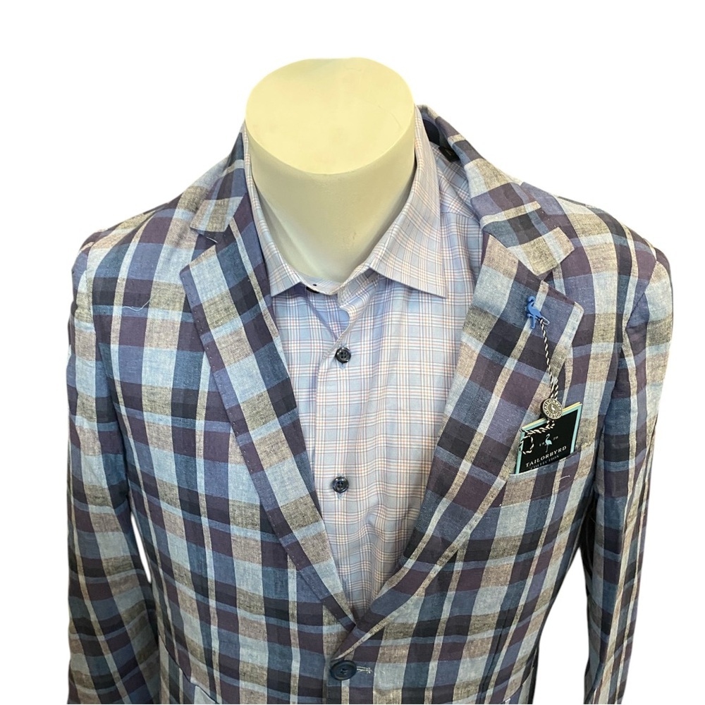 New Tailorbyrd linen blend check pattern 2 button… - image 2